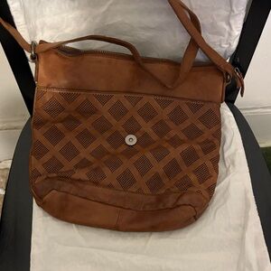 Chic Brown Crossbody Bag with Geometric Design